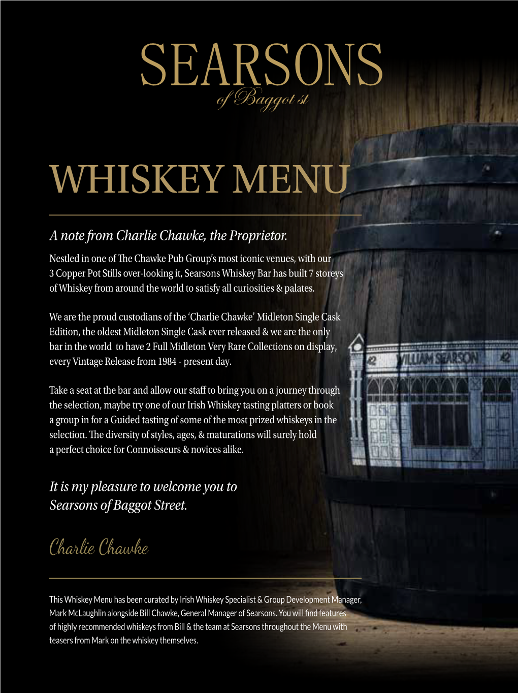 Searson's Irish Whiskey Menu
