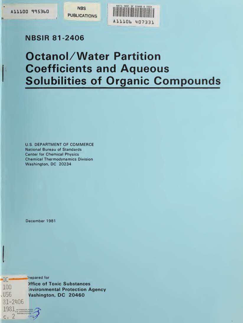 Octanol/Water Partition Coefficients and Aqueous Solubilities of Organic Compounds