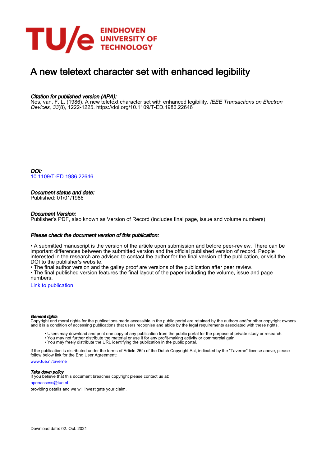 A New Teletext Character Set with Enhanced Legibility