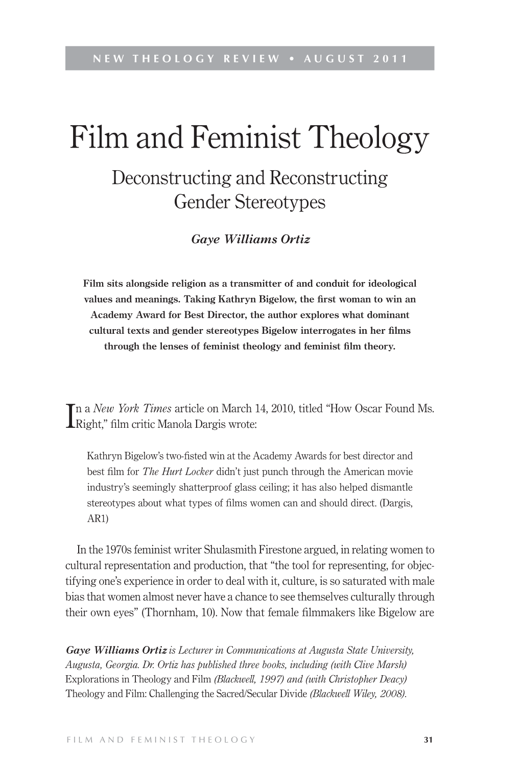 Film and Feminist Theology Deconstructing and Reconstructing Gender Stereotypes