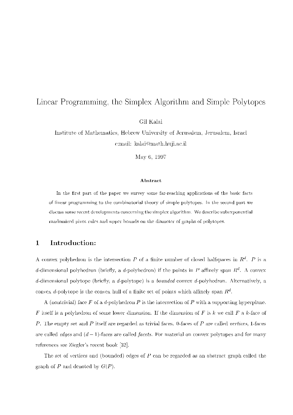 Linear Programming, the Simplex Algorithm and Simple Polytopes