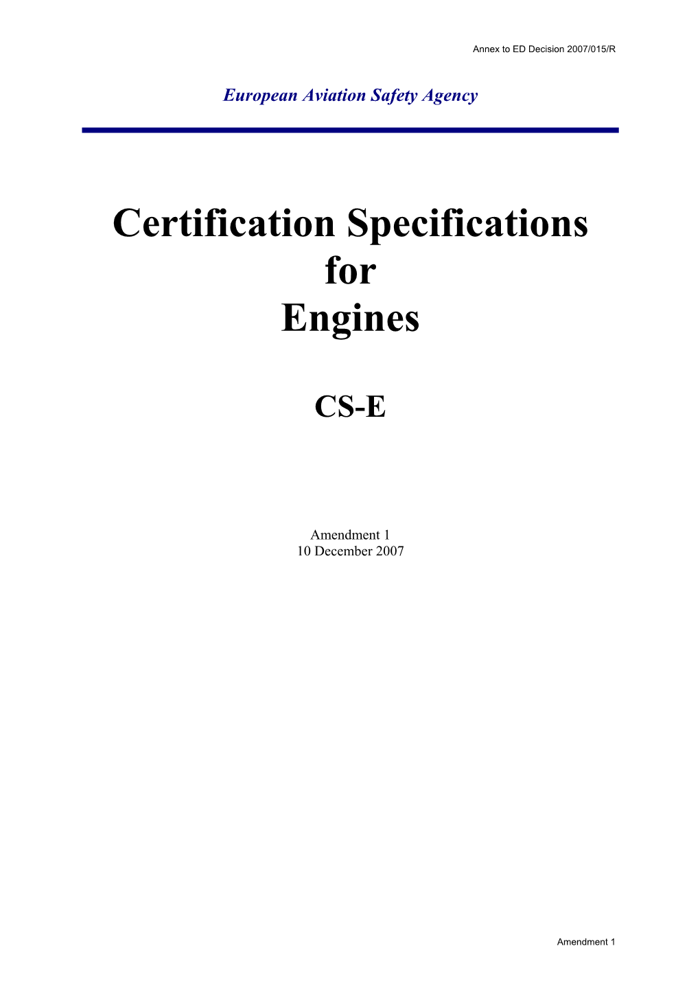 Certification Specification for Engines