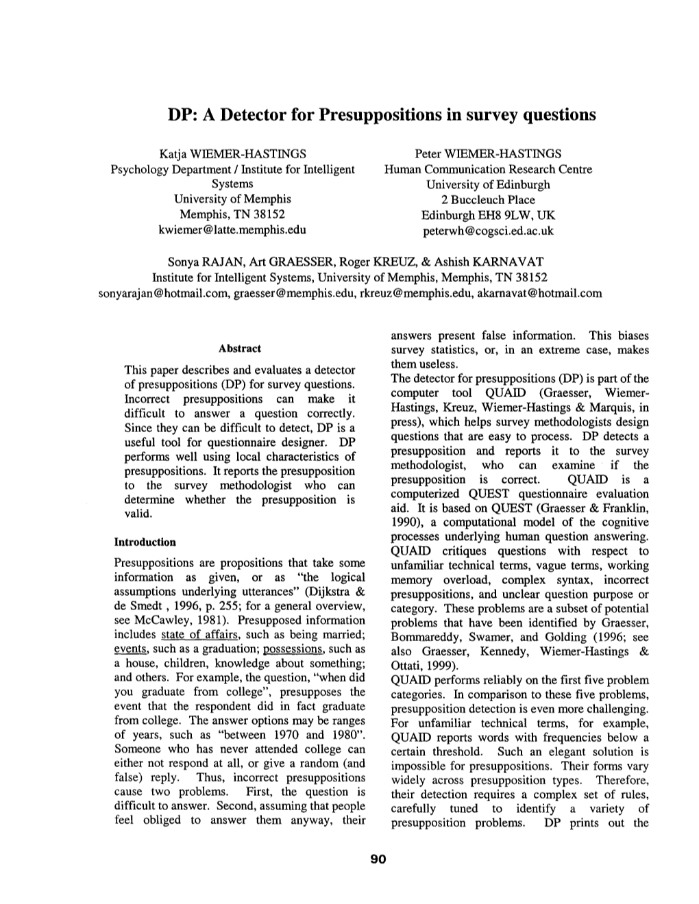 A Detector for Presuppositions in Survey Questions