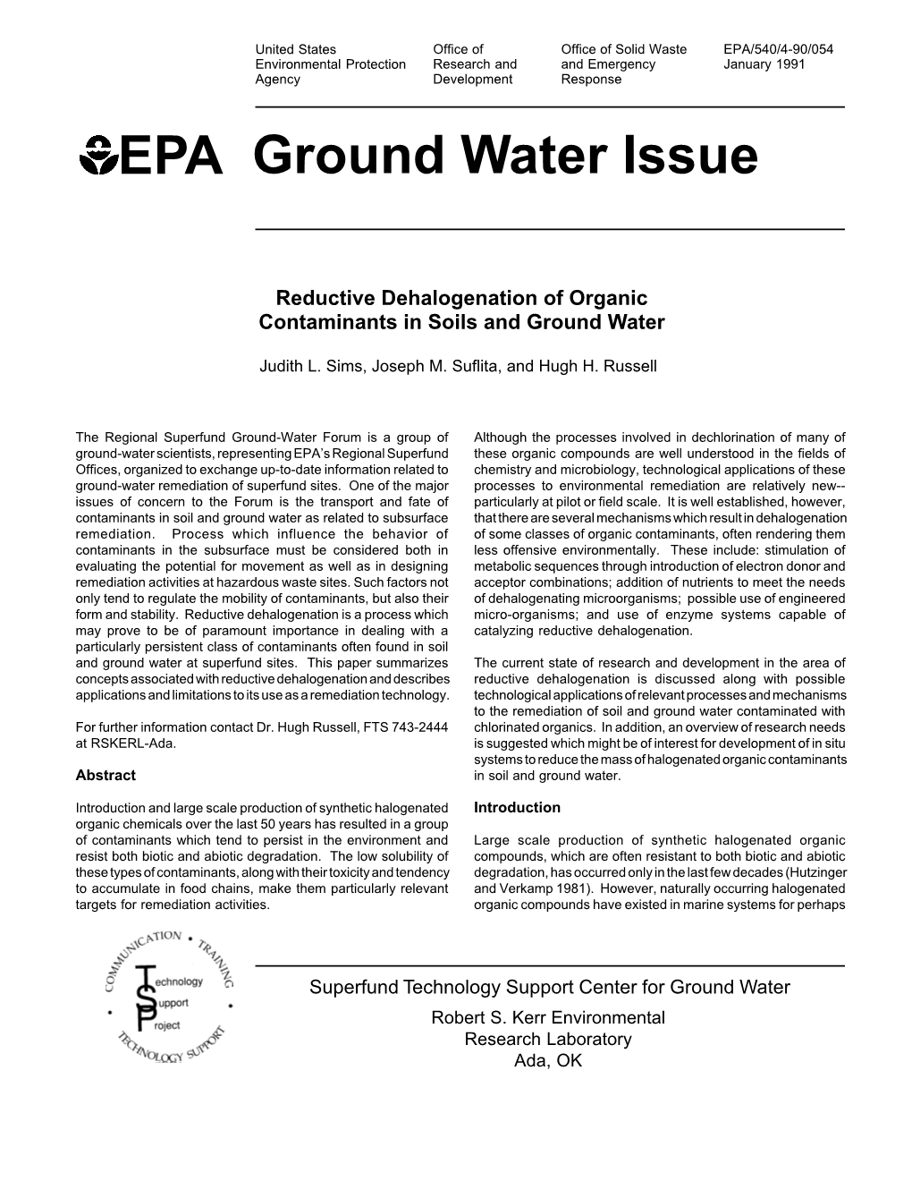 Reductive Dehalogenation of Organic Contaminants in Soils and Ground Water