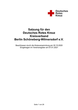 Satzung Für Den Deutsches Rotes Kreuz Kreisverband Berlin Schöneberg-Wilmersdorf E.V