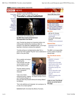 BBC News | TOM BROOK | Travolta's Critical Battlefield