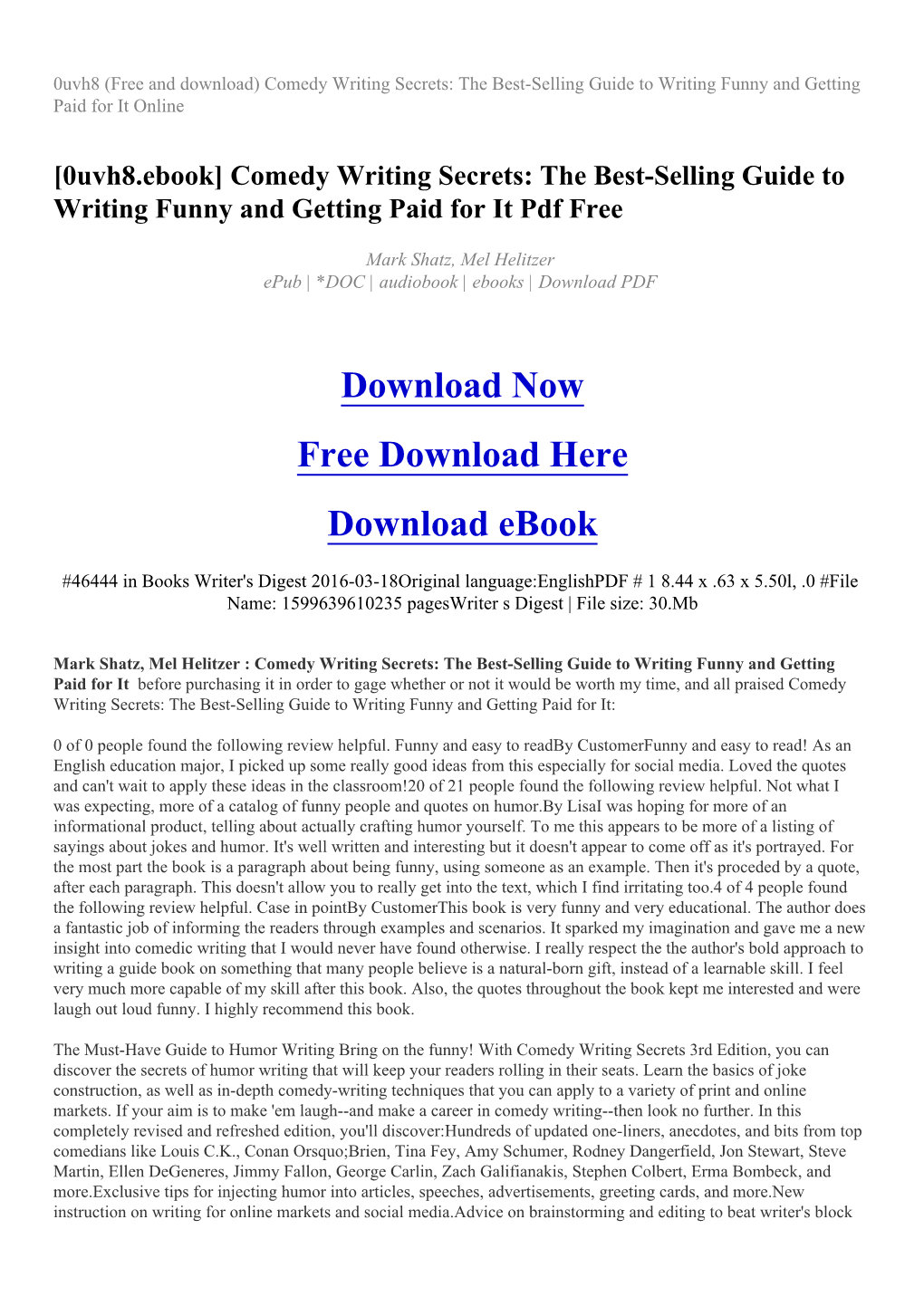 [0Uvh8.Ebook] Comedy Writing Secrets: the Best-Selling Guide to Writing Funny and Getting Paid for It Pdf Free