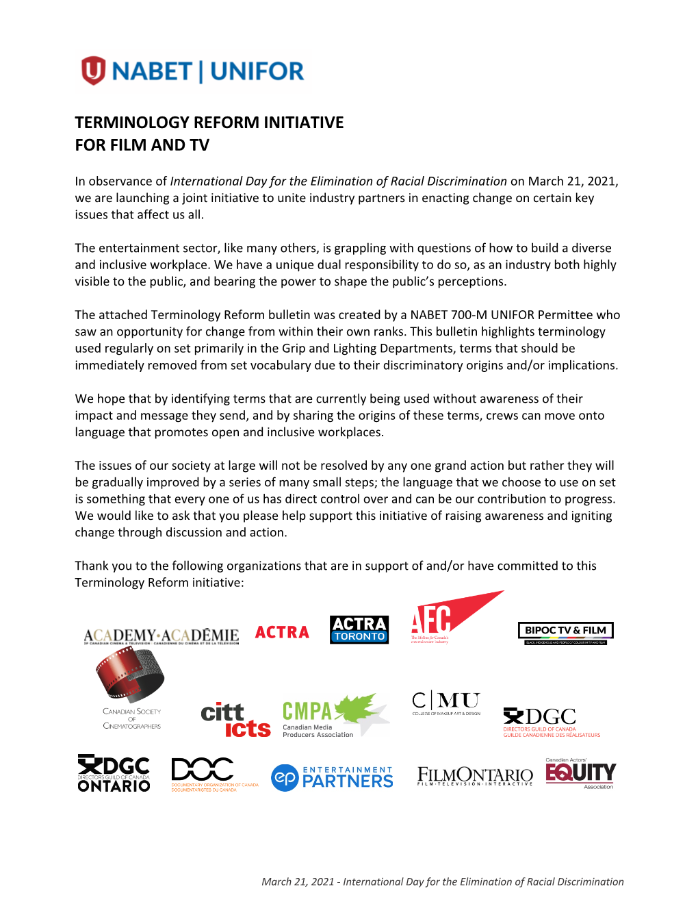 Terminology Reform Initiative for Film and Tv