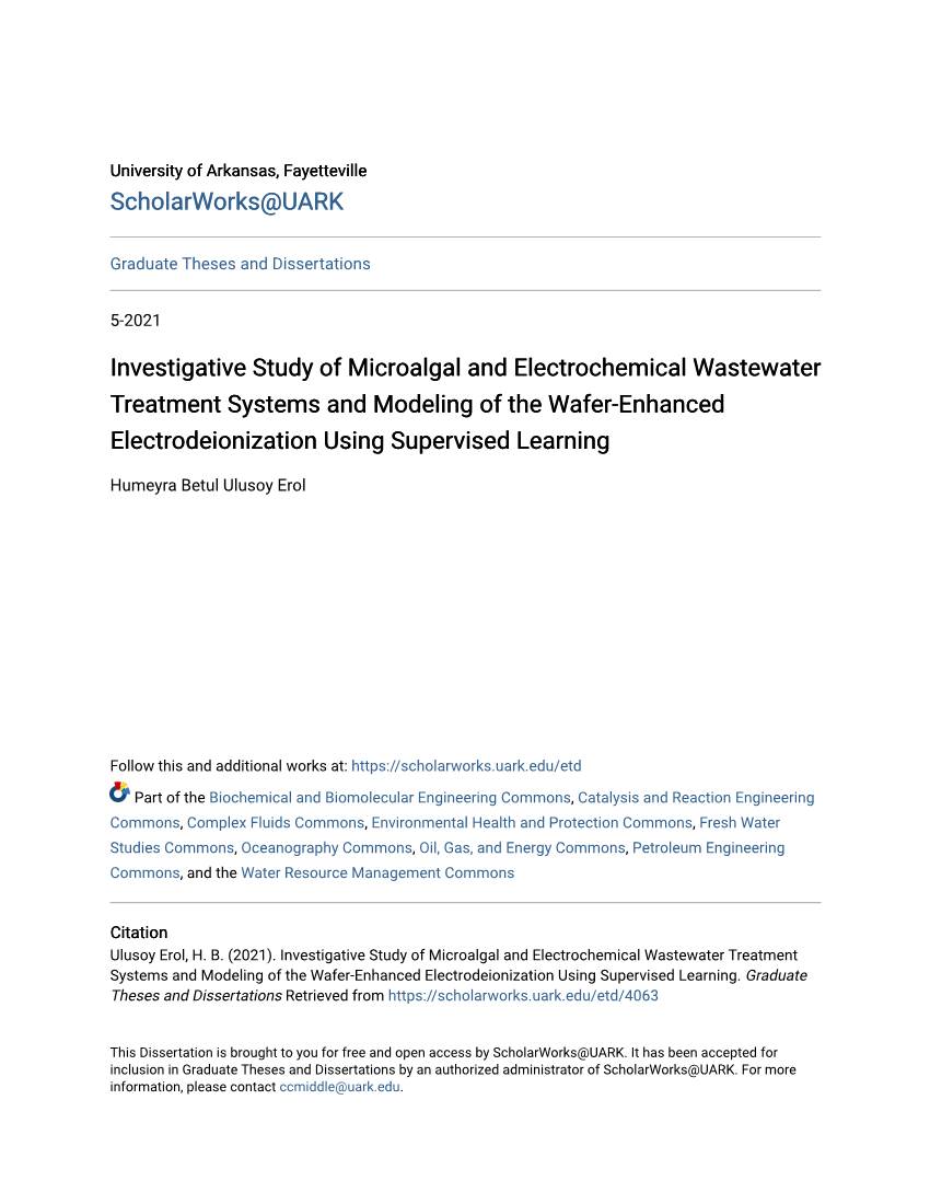 Investigative Study of Microalgal and Electrochemical Wastewater Treatment Systems and Modeling of the Wafer-Enhanced Electrodeionization Using Supervised Learning