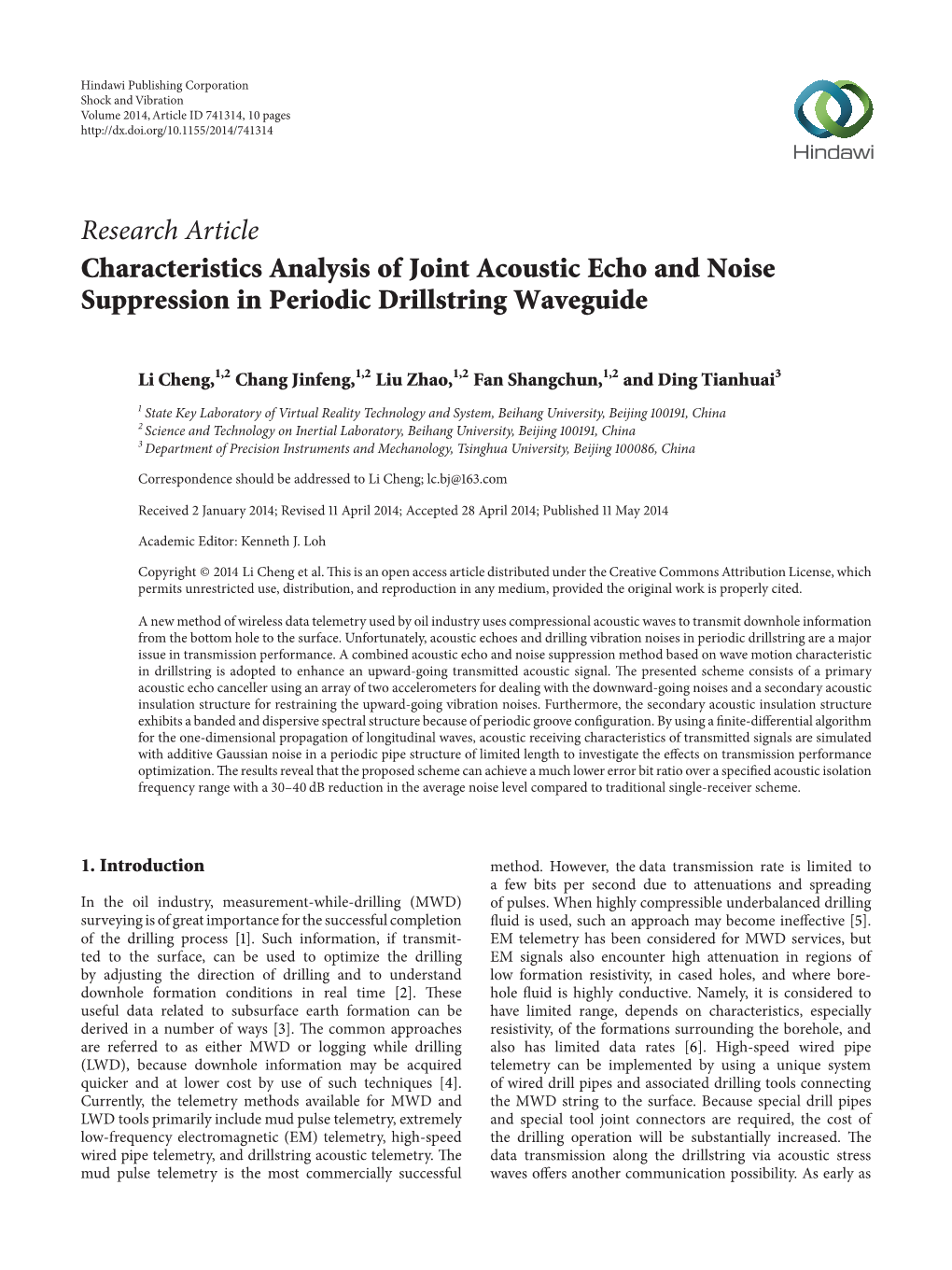 Research Article Characteristics Analysis of Joint Acoustic Echo and Noise Suppression in Periodic Drillstring Waveguide