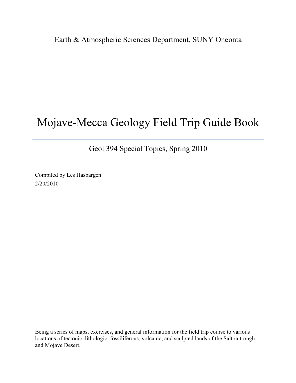 Mojave-Mecca Geology Field Trip Guide Book