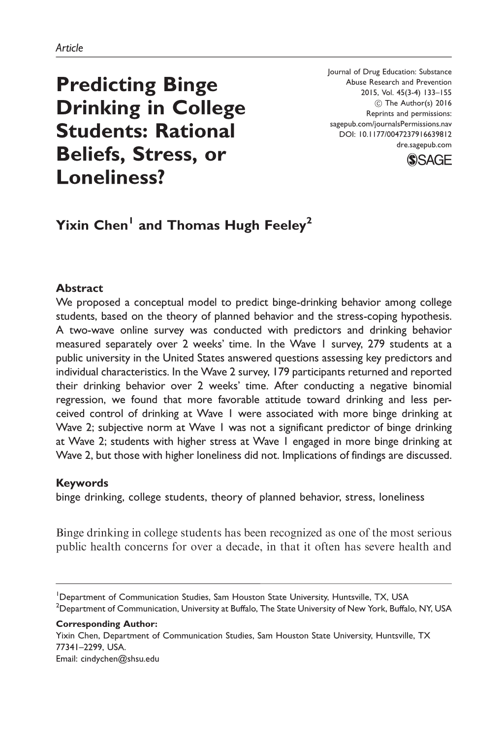 Predicting Binge Drinking in College Students: Rational Beliefs, Stress