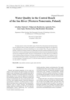 Water Quality in the Central Reach of the Ina River (Western Pomerania, Poland)