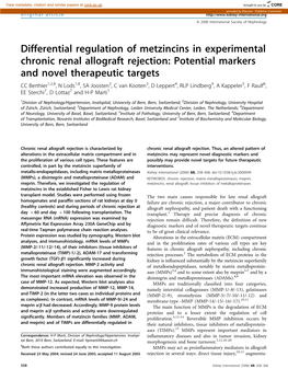 Differential Regulation of Metzincins in Experimental Chronic Renal Allograft