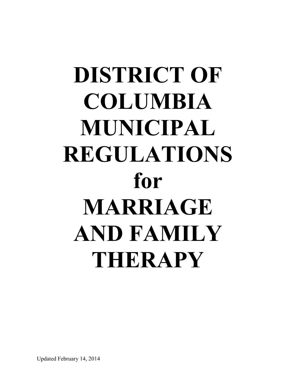 DISTRICT of COLUMBIA MUNICIPAL REGULATIONS for MARRIAGE and FAMILY THERAPY