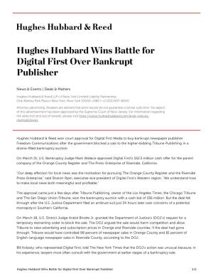 Hughes Hubbard Wins Battle for Digital First Over Bankrupt Publisher