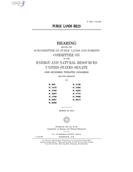 Public Lands Bills Hearing Committee On