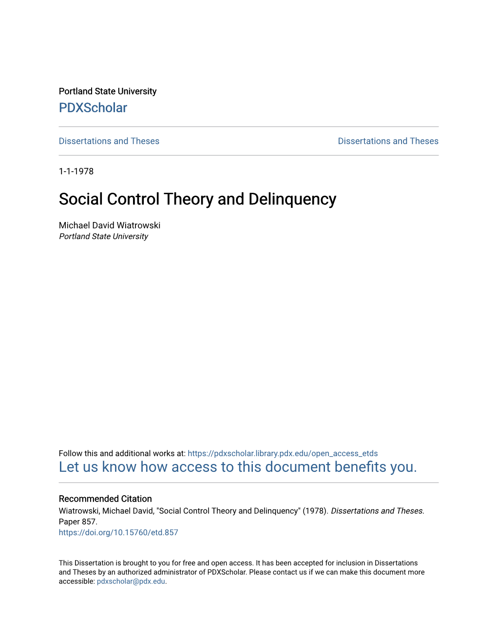 Social Control Theory and Delinquency