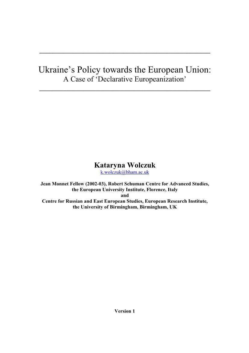 Ukraine's Policy Towards the European Union