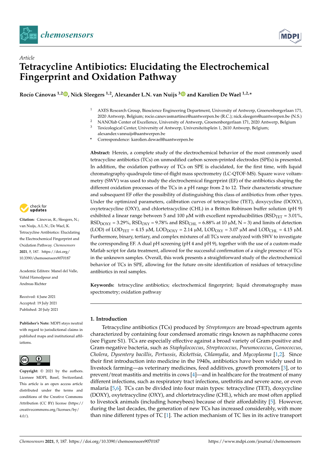 Tetracycline Antibiotics: Elucidating the Electrochemical Fingerprint and Oxidation Pathway