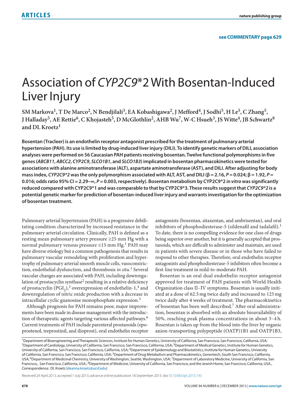 Association of CYP2C92 with Bosentaninduced Liver Injury