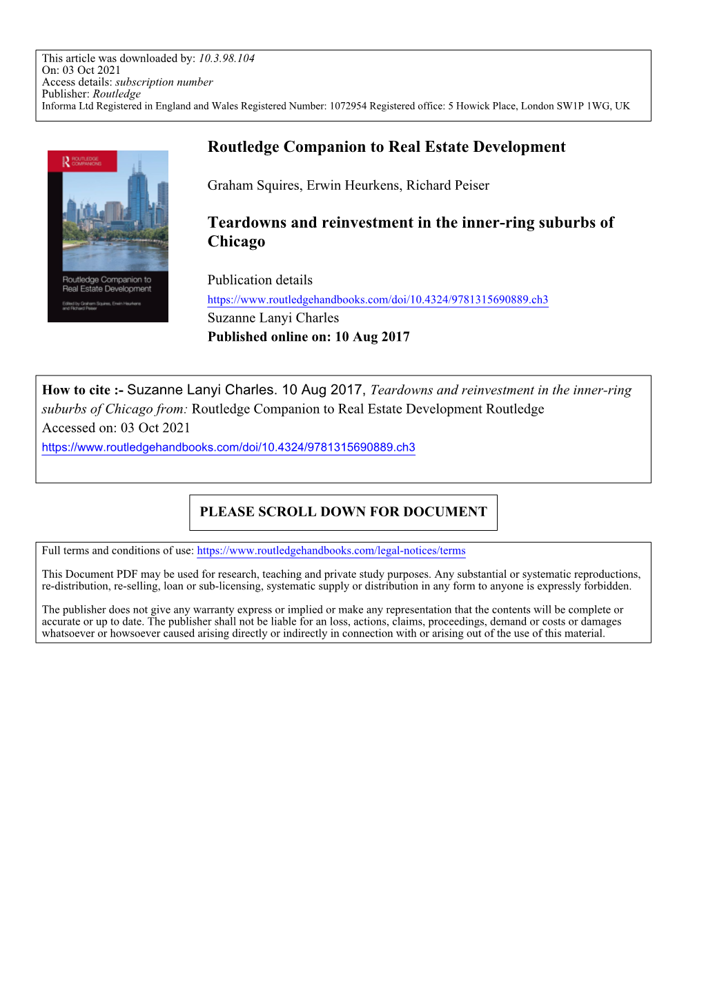 Routledge Companion to Real Estate Development Teardowns And