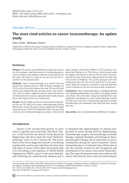 The Most Cited Articles on Cancer Immunotherapy