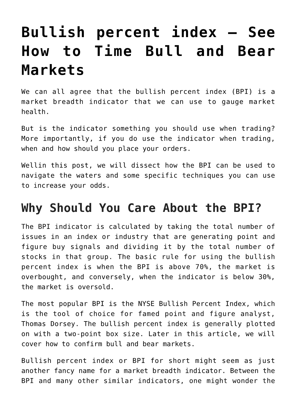 Bullish Percent Index – See How to Time Bull and Bear Markets