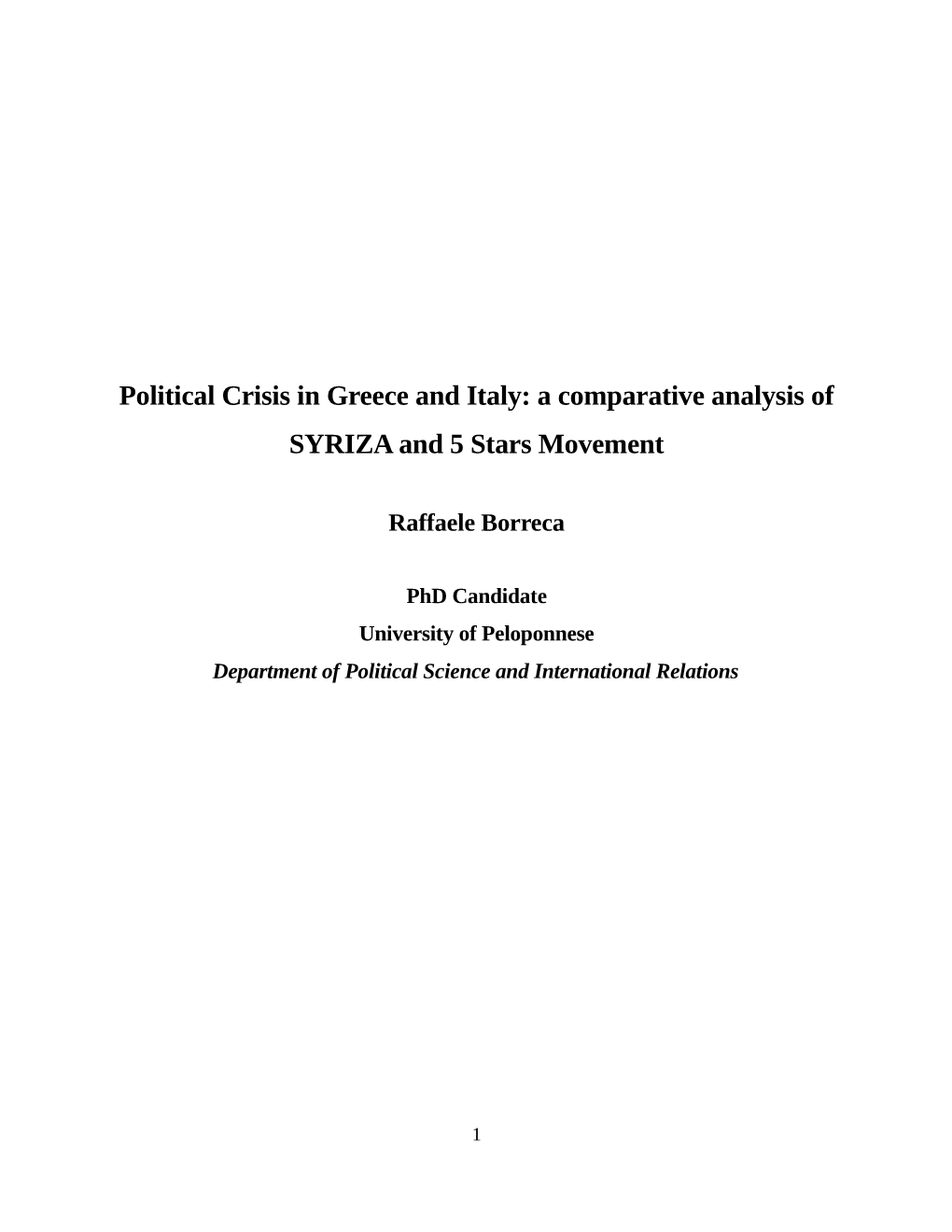 Political Crisis in Greece and Italy: a Comparative Analysis of SYRIZA and 5 Stars Movement