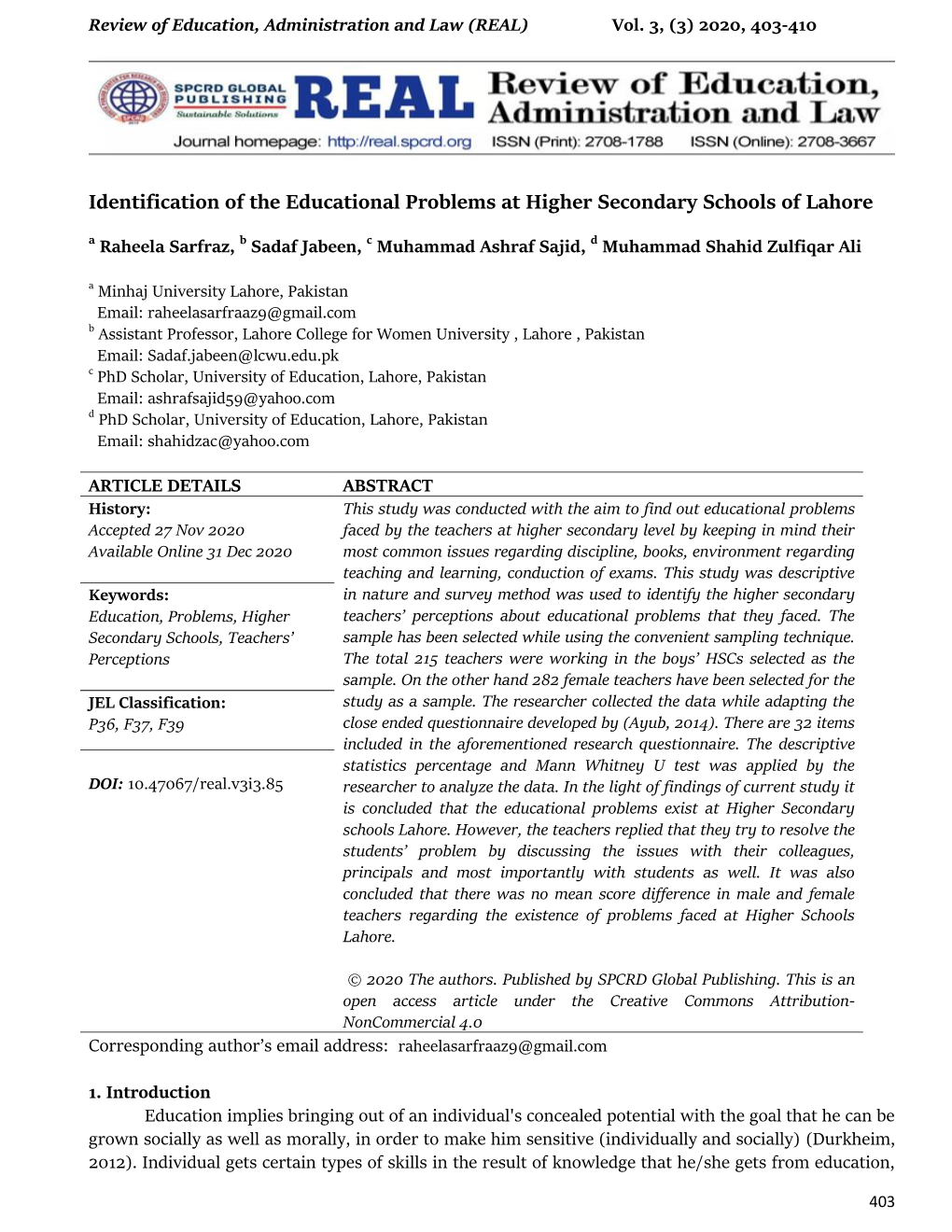 Identification of the Educational Problems at Higher Secondary
