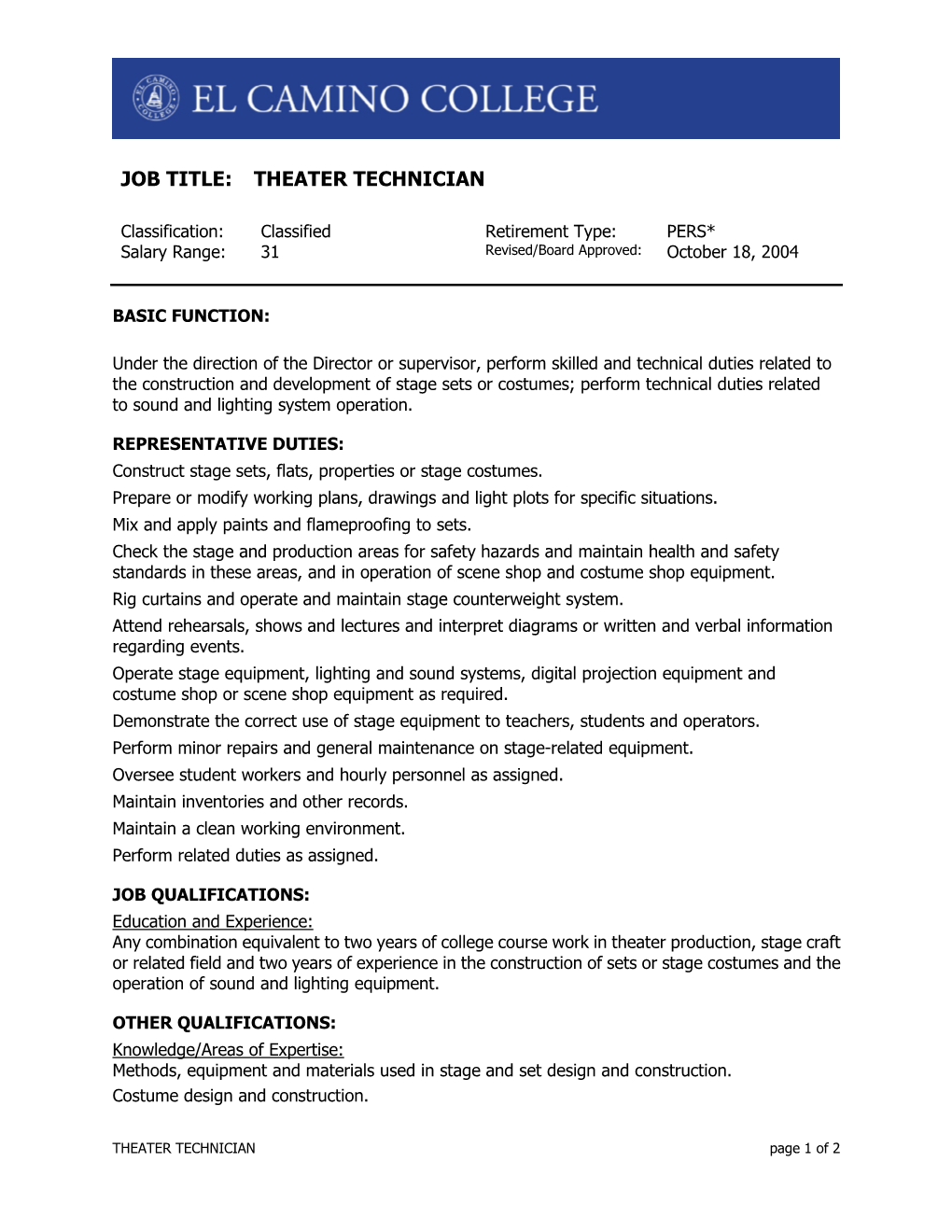 Job Title: Theater Technician