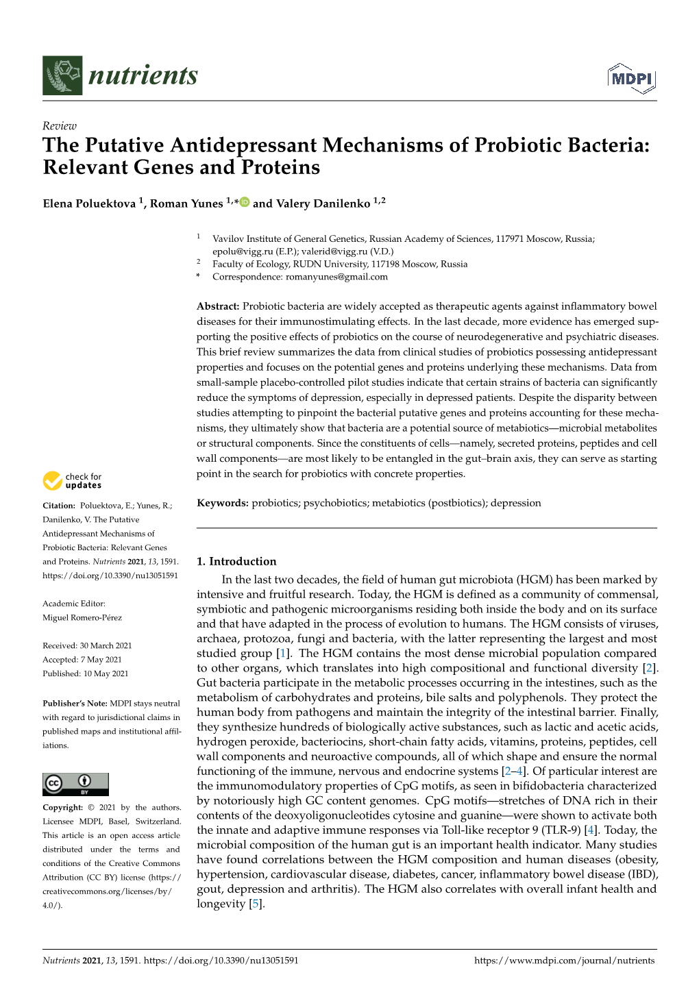 The Putative Antidepressant Mechanisms of Probiotic Bacteria: Relevant Genes and Proteins