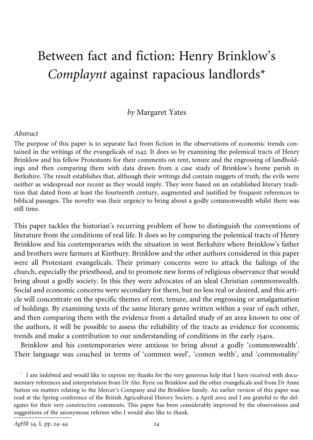 Henry Brinklow's Complaynt Against Rapacious Landlords