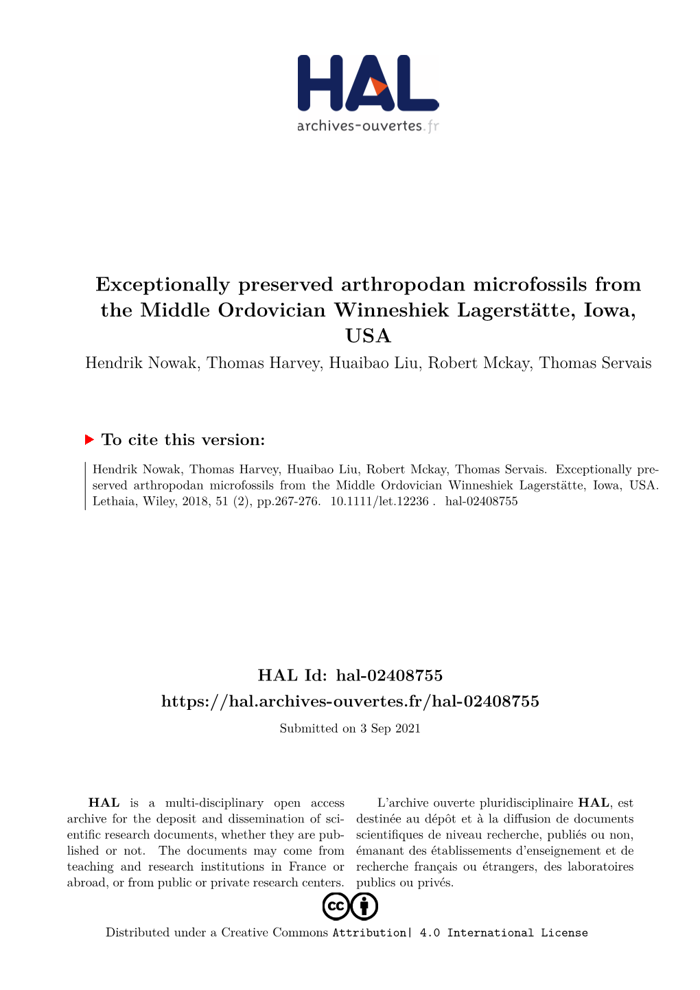 Exceptionally Preserved Arthropodan Microfossils from the Middle Ordovician Winneshiek Lagerstätte, Iowa