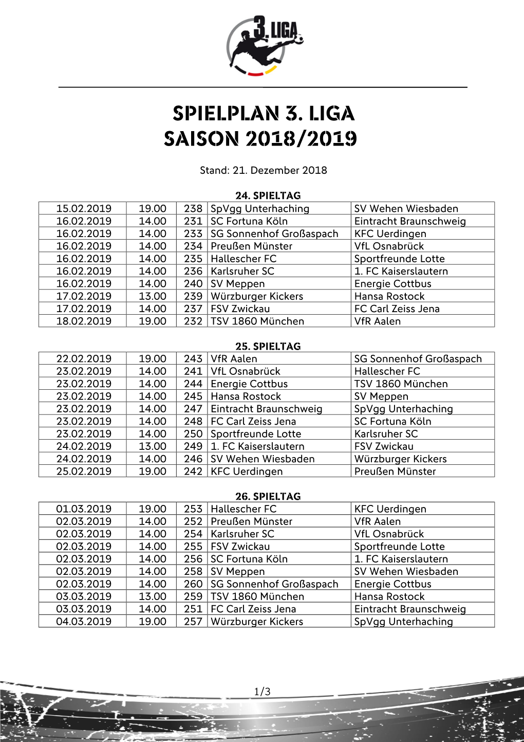 Spielplan 3. Liga 1819 Spieltage 24-32