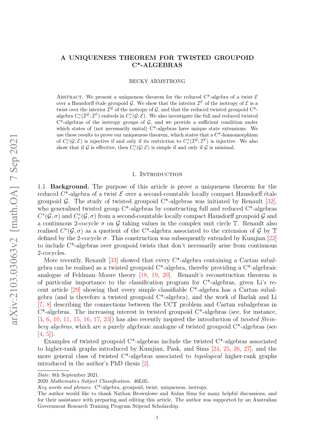 A Uniquness Theorem for Twisted Groupoid C*-Algebras