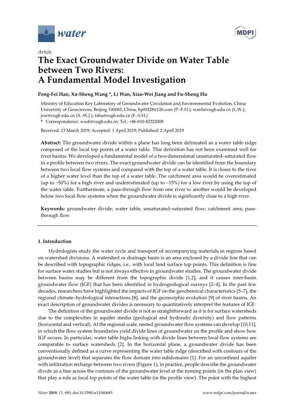 The Exact Groundwater Divide on Water Table Between Two Rivers: a Fundamental Model Investigation