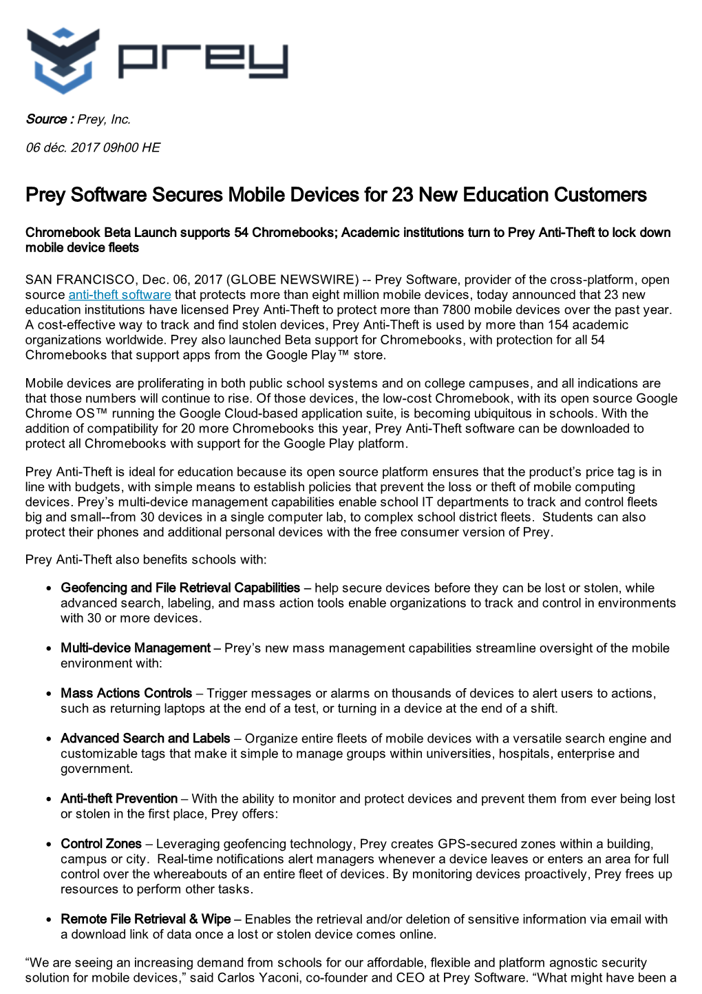 Prey Software Secures Mobile Devices for 23 New Education Customers