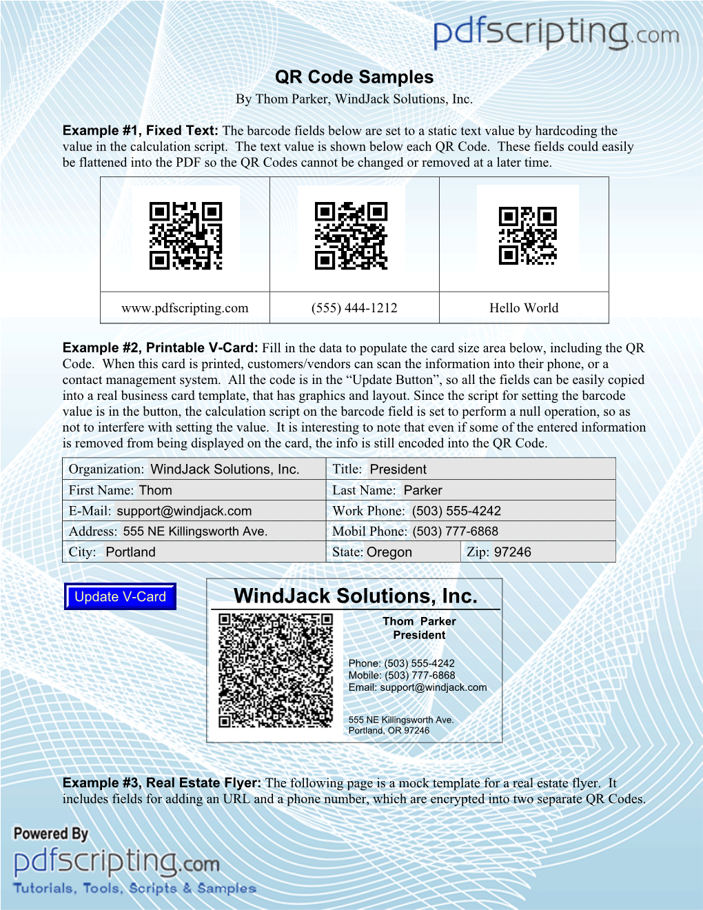 QR Code Samples by Thom Parker, Windjack Solutions, Inc