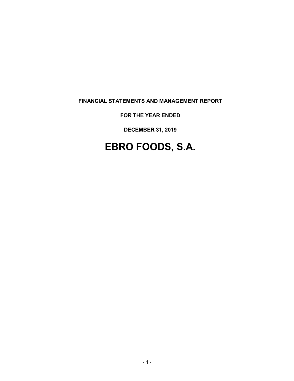Ebro Foods, S.A. Individual Annual Accounts 2019
