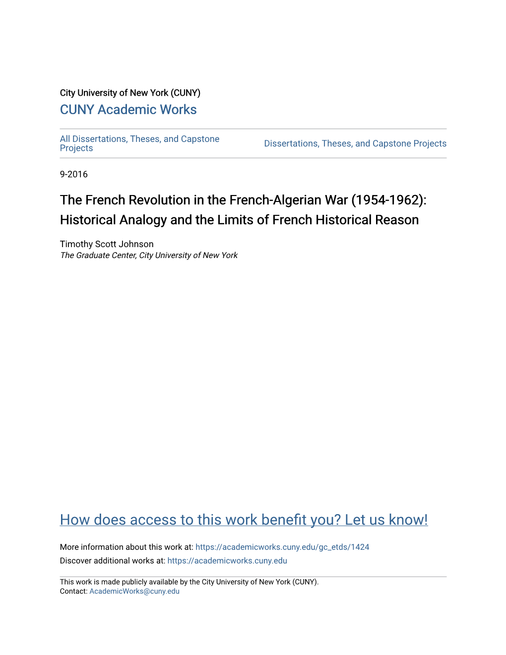 The French Revolution in the French-Algerian War (1954-1962): Historical Analogy and the Limits of French Historical Reason