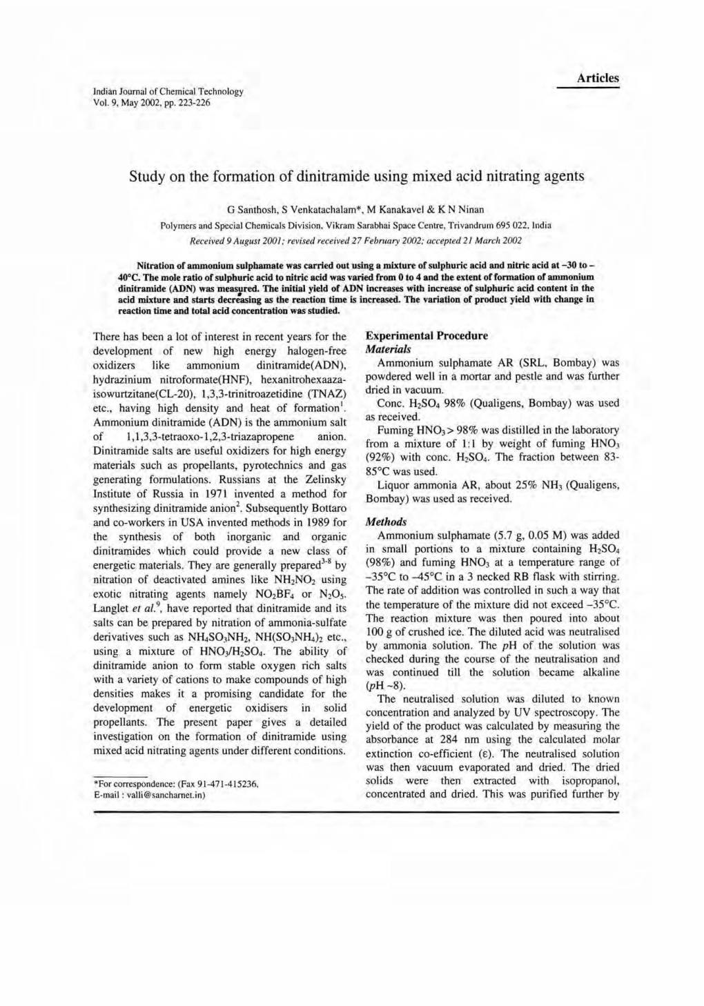 Study on the Formation of Dinitramide Using Mixed Acid Nitrating Agents