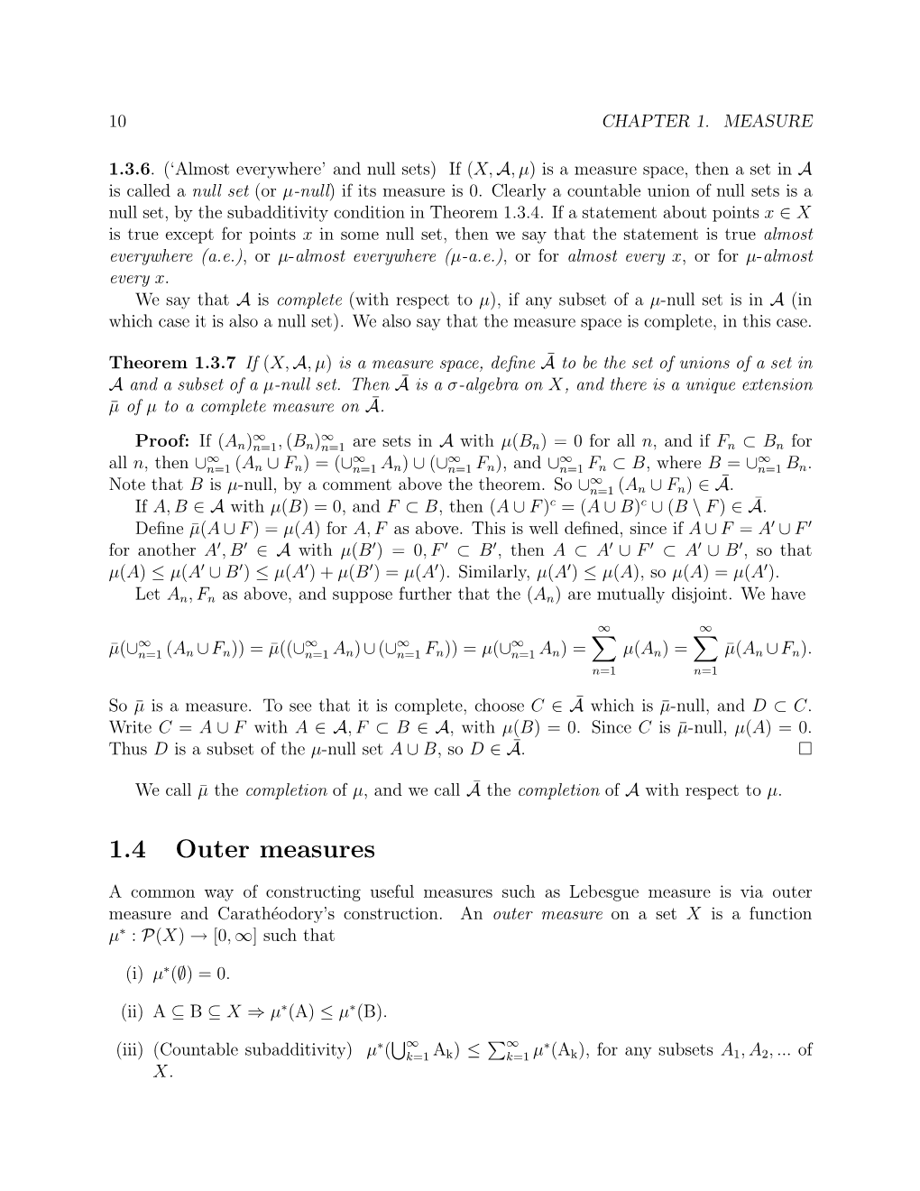 1.4 Outer Measures