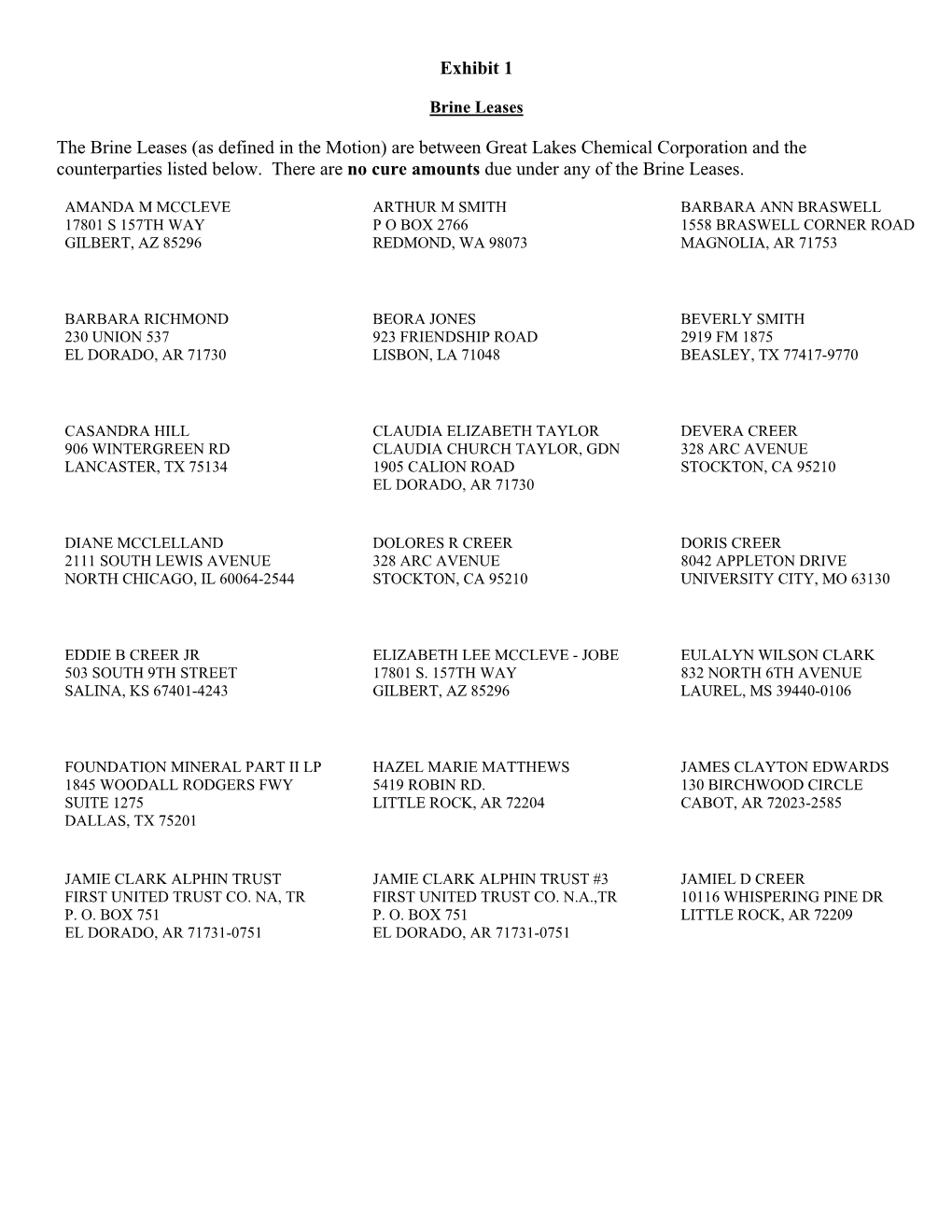 Exhibit 1 the Brine Leases