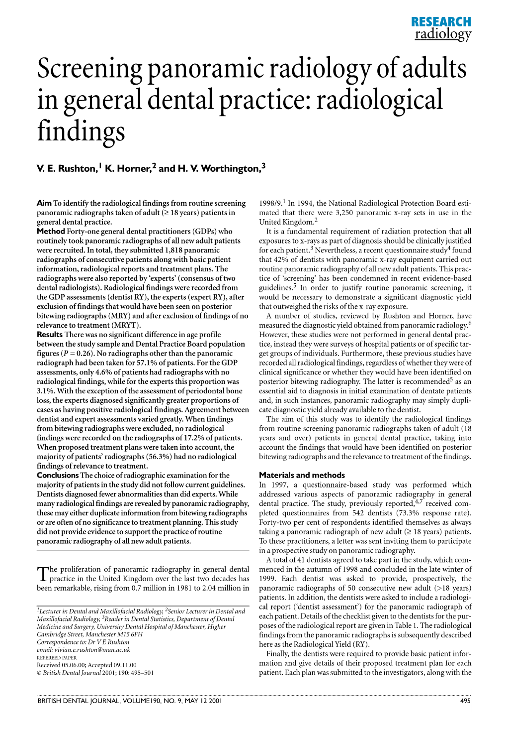 Screening Panoramic Radiology of Adults in General Dental Practice: Radiological Findings