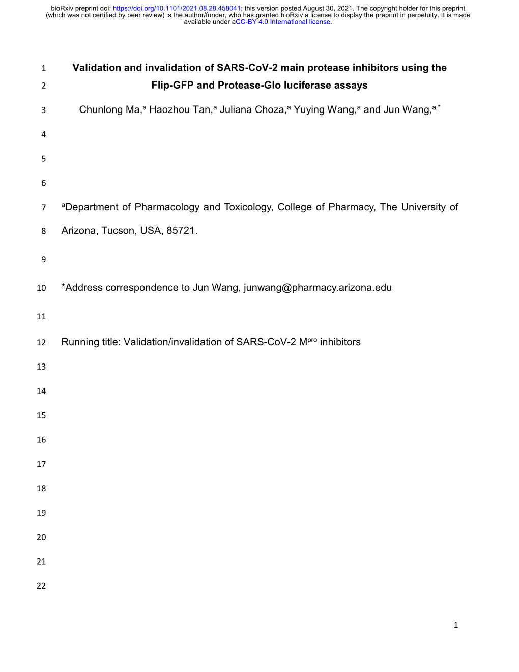 Validation and Invalidation of SARS-Cov-2 Main Protease Inhibitors Using the 2 Flip-GFP and Protease-Glo Luciferase Assays