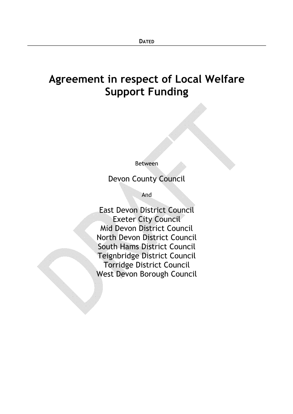 Agreement in Respect of Local Welfare Support Funding