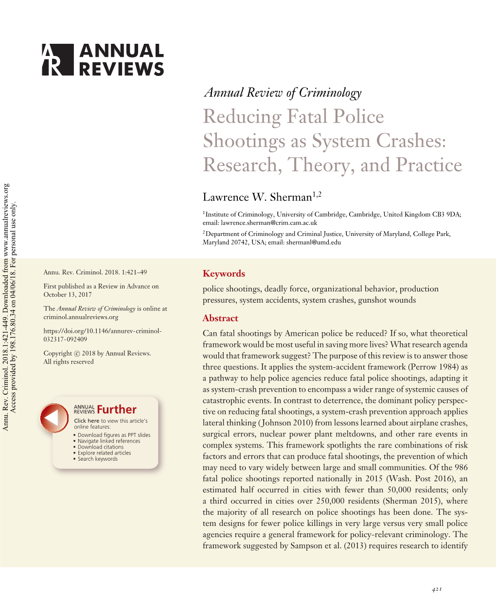 Reducing Fatal Police Shootings As System Crashes: Research, Theory, and Practice