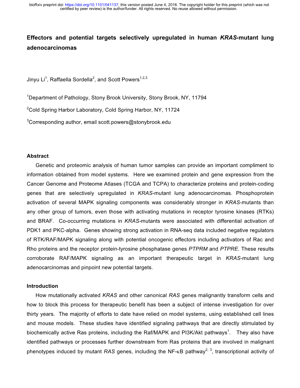 Effectors and Potential Targets Selectively Upregulated in Human KRAS-Mutant Lung Adenocarcinomas