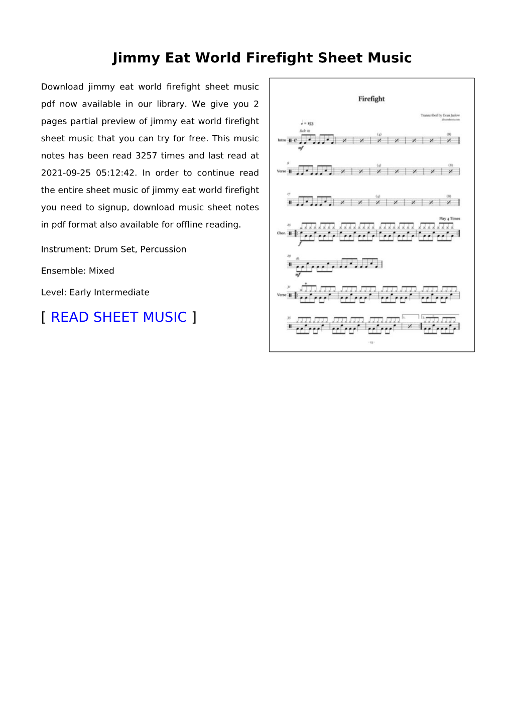 Jimmy Eat World Firefight Sheet Music